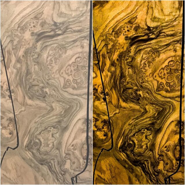 We get a lot of questions about how a stock will look when it’s finished. Here is a good example of a raw piece of wood and how the grain can be brought out.
==
#woodworking #woodblanks